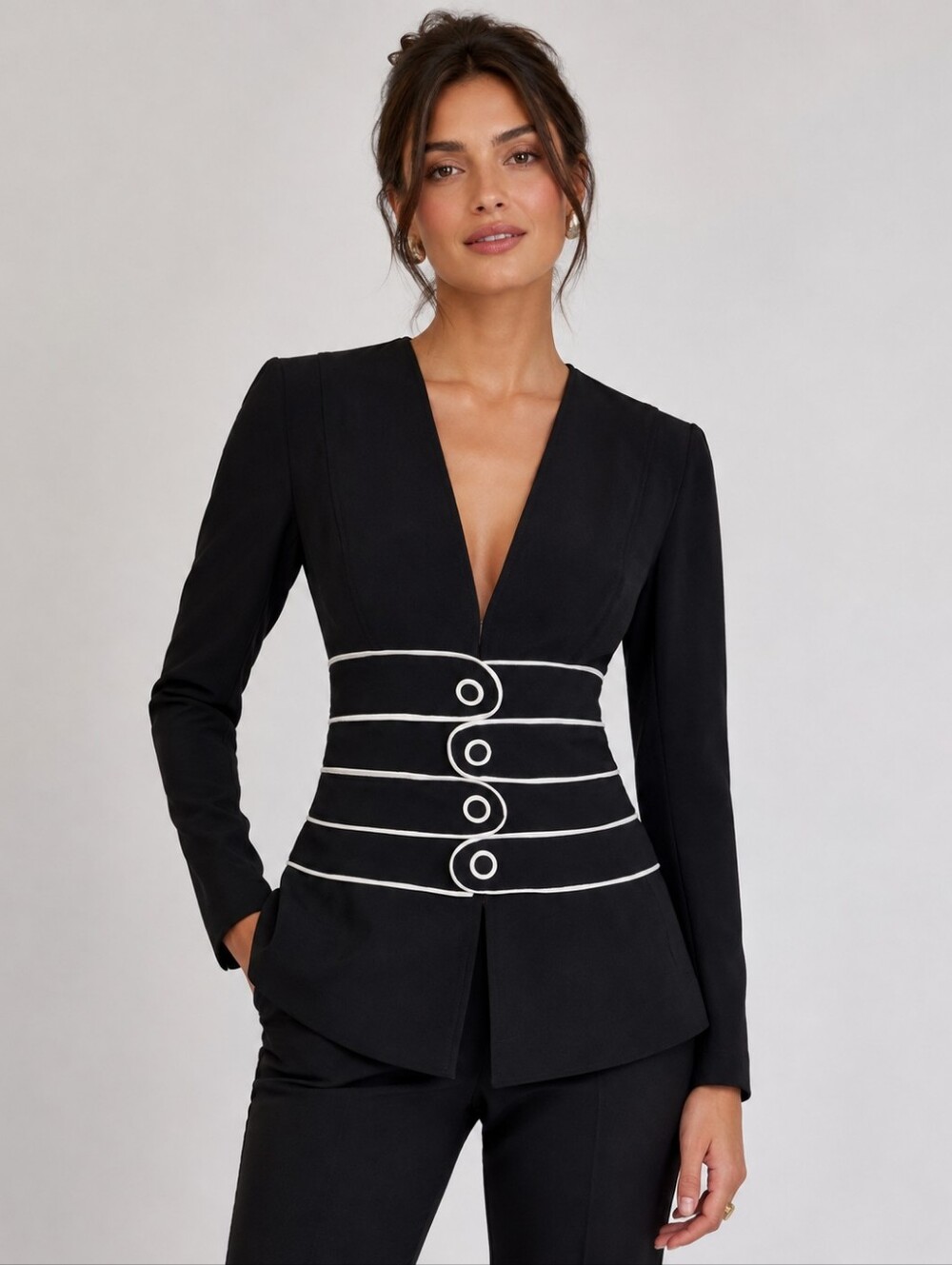 TADASHI Vintage Black Tailored Fitted Jacket Blazer w/ Contrast Waist Sz Medium